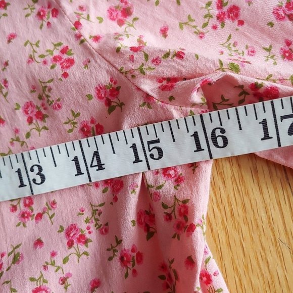 Vintage Ditsy Floral Long Sleeve Print Feminine Square Neck Lace Trim - Picture 12 of 16